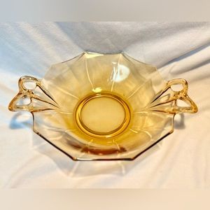 Fostoria Fairfax Amber Bowl 11” Bow Handles, depression glass